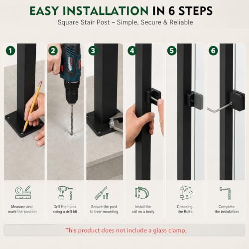42-Inch Glass Railing Middle Post, 50mm, Black (LIUCHONGYANG99) - size: 50MM*50MM, style: BLACK-Middle Post