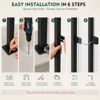 42-Inch Glass Railing Middle Post, 50mm, Black (LIUCHONGYANG99) - size: 50MM*50MM, style: BLACK-Middle Post