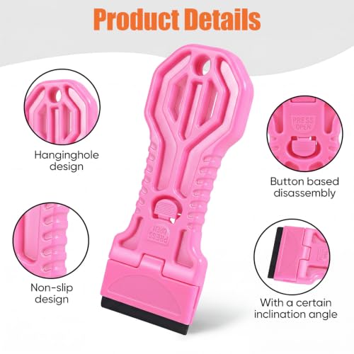 4 Pack Razor Blade Scraper, 25 Blades, Long Handle Scraper Tool (Pink) - color: Pink