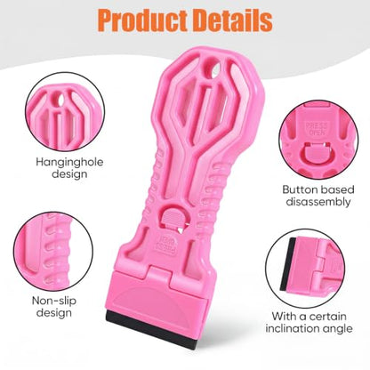 4 Pack Razor Blade Scraper, 25 Blades, Long Handle Scraper Tool (Pink) - color: Pink