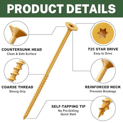 LIONMAX Deck Screws 4 Inch, Wood Screws #10 x 4, 500 PCS, Tan - color: Tan, size: #10 x 4"