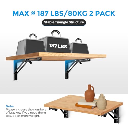 Matte Black Folding Shelf Brackets, 12 Inch, 2 Pack - size: 12 Inch