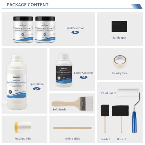 GLAINTE Bright White Marble Countertop Paint Kit - Epoxy Refinishing - color: Bright White