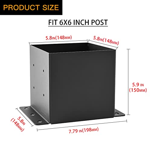 6x6 Post Base 4pcs,Post Brackets(Inner Size 5.6"x5.6") 2mm Thick - size: 6''X6''