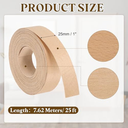 uxcell 1 Inch x 25ft Wood Veneer Edge Banding, Pre-Glued Flexible Beech Edging Strips, Iron on with Hot Melt Adhesive Wood Tape for Cabinet Repair and Furniture Restoration - size: 1 Inch x 25ft