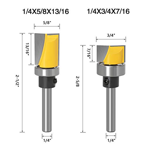 Wolfride 4Pcs Door Hinge Router Bit Set 1/4-Inch Shank Template Flush Trim Router Bit Hinge Mortise Router Bit Bottom Cleaning Router Bit (4pcs)