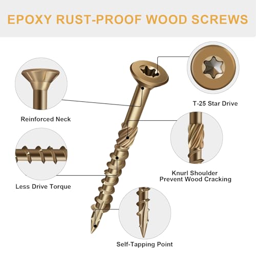 Deck Screws 2 Inch, Wood Screws #8×2", 106 Pcs Golden Brown - color: Golden Brown, size: #8×2"