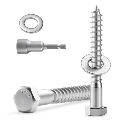 15 Sets 1/4" x 3-1/2" Hex Head Lag Screws Bolts with Flat Washers 304 Stainless Steel 18-8 Heavy Duty Lag Screw for Wood, Driver Bit Included - size: 1/4x3-1/2 (15sets)