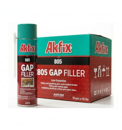 Akfix 805 Gap Filler Polyurethane Expanding Foam Sealant (12x12 Oz.)- Gaps and Cracks Spray Insulation Can, Waterproof Sealant with Straw for Window and Door | 12 Oz. 12 Pack - size: 12 Pack