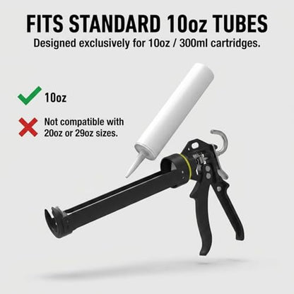 Heavy Duty Caulking Gun | 12:1 Manual Caulk Gun | 10oz Cartridges 300ml | No Drip Professional Calking for Painters, DIYers, Automotive, Contractors - size: 10oz / 300ml, style: 12:1 Manual Gun