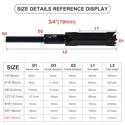 SaferCCTV Square Hole Drill Bit Set for Wood, Bearing Steel Hardness Sharp Mortise Drill Bit 3/4inch Woodworking Mortising Drill Bit - size: 3/4Inch