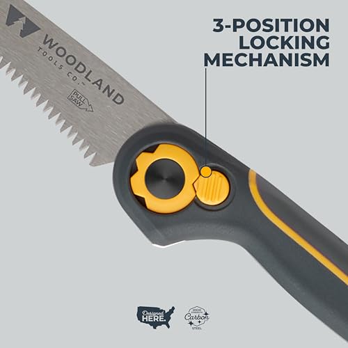 Woodland Tools Duralight Folding Saw – Curved Pruning Saw with Hardened Steel Blade, 3-Position Lock, Soft Grip Handle – Manual Tool for Tree Trimming, Branch Cutting, and Yard Work - style: Compact Duralight Folding Saw