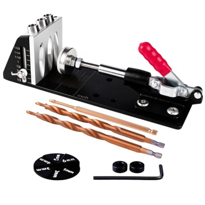 Pocket Hole Jig Kit,3-Hole Metal Pocket Screw Jig System with Quick Clamp
