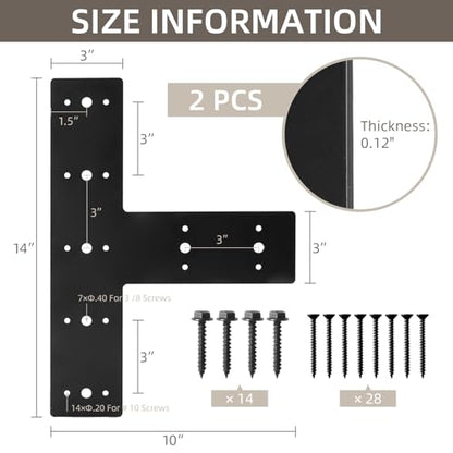 2Pcs T Shape Steel Flat Bracket, 14" X 10" Heavy Duty Mending Plate, T Flat Repair Tie Plate, Connecting Brackets, Repair Joining Fixing Brace with 2 Sets of Screws