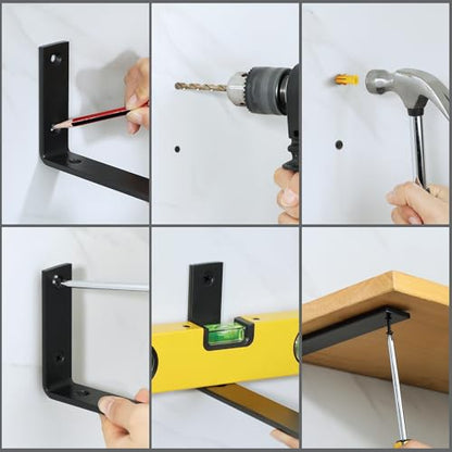 Alise 4Pcs Black Heavy-Duty L-Shaped Floating Shelf Wall Brackets - color: Black, size: (4P) 9x5x1.8 inch