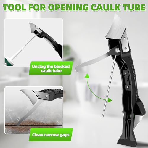 5 in 1 Silicone Caulking Tool Kit, Caulk Remover Tool with Stainless Steel Head,Caulk Finishing Tool with Different Angles,Grout Removal Tool for Kitchen Sink Washroom Bathroom Toilet Caulking (White) - color: White