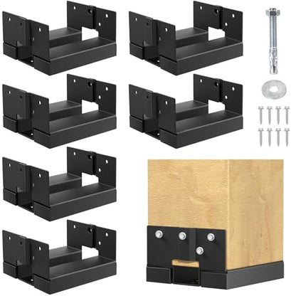 6-Pack 8x8 Deck Post Base for Concrete Heavy Duty Wood Beam Anchor - size: 6Pcs-8IN, style: Black