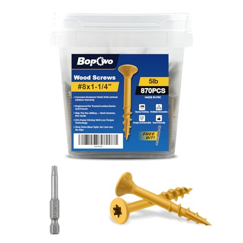 #8 x 1-1/4" Deck Screws Wood Screws, Torx Flat-Head Exterior Screws, T25 Star Bit Included(880PCS 5LB Box) - size: #8x1-1/4"