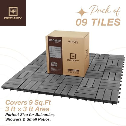 Acacia Interlocking Deck Tiles Outdoor Waterproof All Weather Gray Crossed