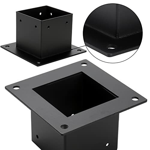 Yesland 4 Pack 4 x 4 Post Base, Inner Size 3.6 X 3.6 Inch Iron Post Bracket with Black Coating Heavy Duty Flange Anchor Base, Support Deck Base with Screws for Pavilion, Deck Railing, Fence, Mailbox
