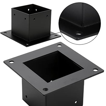 Yesland 4 Pack 4 x 4 Post Base, Inner Size 3.6 X 3.6 Inch Iron Post Bracket with Black Coating Heavy Duty Flange Anchor Base, Support Deck Base with Screws for Pavilion, Deck Railing, Fence, Mailbox
