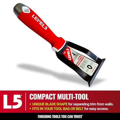 LEVEL5 4” Trim Puller & Multi-Tool | Baseboard and Trim Removal, Caulk Removal, Scraping, Pulling Brad Nails | Metal Hammer End & Soft-Grip Handle | 5-203
