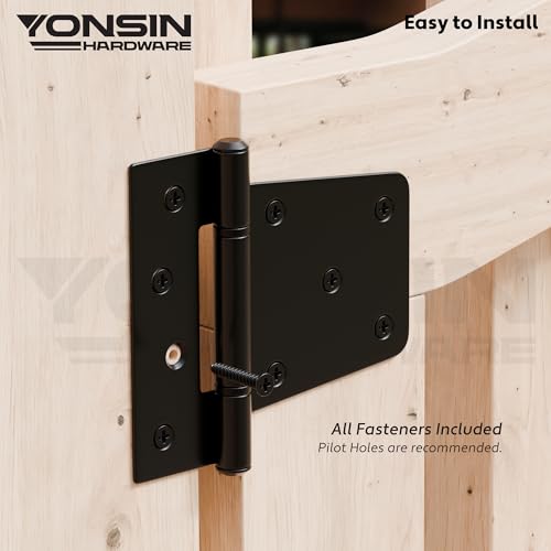 3.5inch Heavy Duty Strap Gate Hinges, Black Shed Door Hinges, Fence Gate Hinges Hardware Kit for Wooden Gates, Vinyl Fence, Barn Door, 6 Pcs