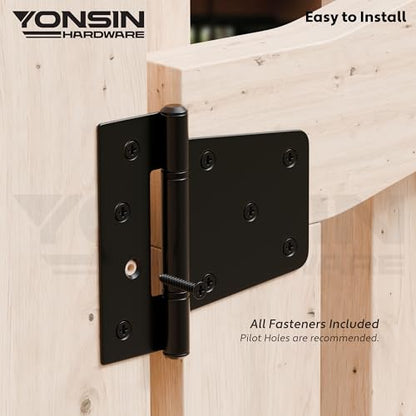 3.5inch Heavy Duty Strap Gate Hinges, Black Shed Door Hinges, Fence Gate Hinges Hardware Kit for Wooden Gates, Vinyl Fence, Barn Door, 6 Pcs