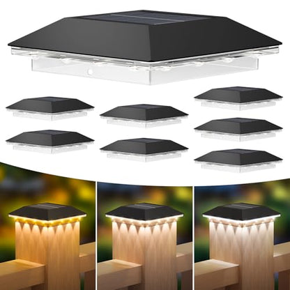 Mlambert 8 Pack 4x4 Solar Post Light, 3 Modes Wooden Vinyl Fence Cap, Black - color: Black, size: 8 Pack