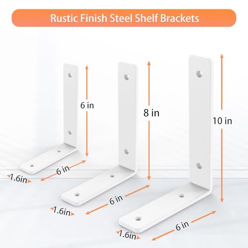White Heavy Duty Shelf Brackets 8 Inch, Extra Thick L Shelving Brackets, Rustic Gold Iron Floating Shelves Wall Mounted with Hardware for DIY Open Shelving, 4 Pack - color: White, size: 8 Inch