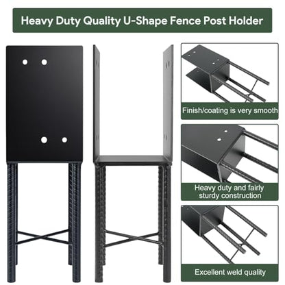4 Pack 6"x6" Heavy Duty U-Shaped Post Base, Wet Concrete Post Anchors