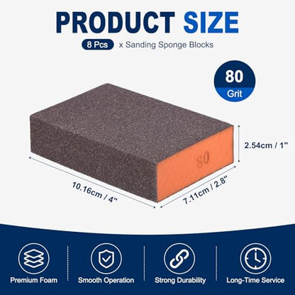 8Pcs 80Grit Sanding Sponges, Wet Dry Sanding Blocks - size: 80Grit