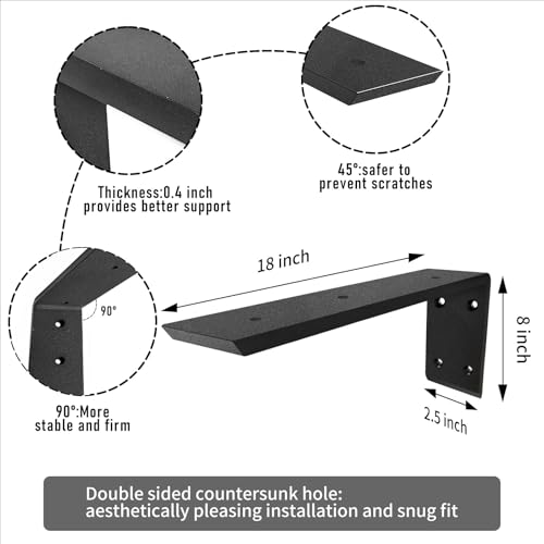 Heavy Duty Metal Countertop Brackets 18 Inch L Shape Countertops Floating Shelf Brackets 0.4 Inch Thick Granite Countertops 18"x8"x2.5" for Quartz/Granite/Wood/Concrete/Laminate Countertops (4pack) - color: Black-4Pack, size: 18"x8"x2.5"