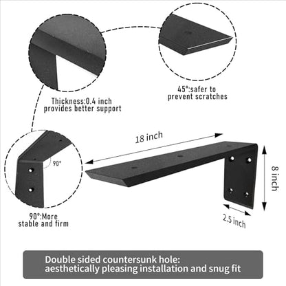 Heavy Duty Metal Countertop Brackets 18 Inch L Shape Countertops Floating Shelf Brackets 0.4 Inch Thick Granite Countertops 18"x8"x2.5" for Quartz/Granite/Wood/Concrete/Laminate Countertops (4pack) - color: Black-4Pack, size: 18"x8"x2.5"