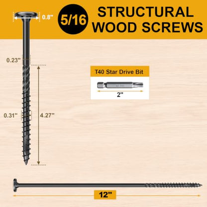 5/16" x12” Wood Structural Lag Screws - size: 5/16" x 12”