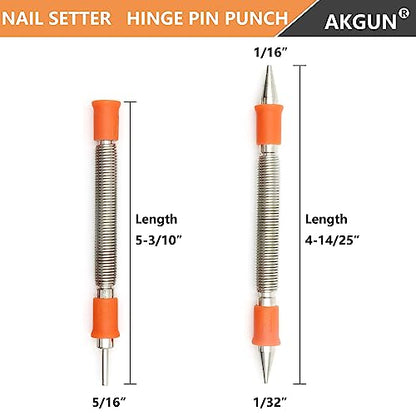 2-Piece Dual Head Nail Setter and Door Hinge Pin Remover Tool Set - size: Nail Setter and Hinge Pin Punch