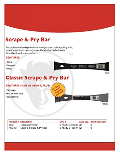 Red Devil 4050CL Classic Scrape & Pry Bar - Heavy-Duty Multi-Purpose Tool, Hardened Steel Construction, Dual Chisel Edges - size: 1 Pack
