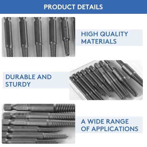10 Pcs Damaged Screw Extractor Set – 1/4" Hex Shank Easy Out Drill Bit Kit for Broken Screws and Stripped Bolts – Bolt Removal Tool for Home Use
