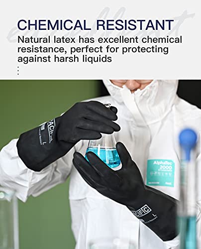 PACIFIC PPE Chemical Resistant Gloves, Heavy Duty Industrial Rubber Gloves, Resist Acid, Alkali and Oil, 12.6", Large - color: 12.6"/Black (1 Pair), size: L/9