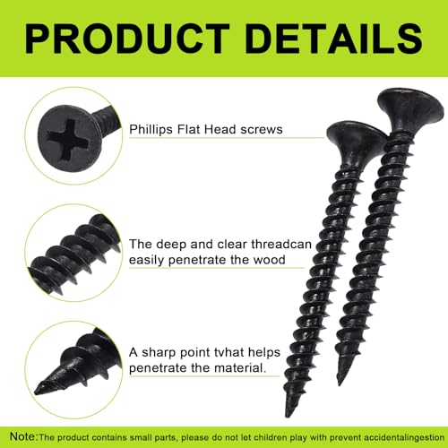 #6 x 3/4" Black Wood Screws, 100pcs Flat Head Phillips Self Tapping Screws - color: Black, size: #6-3/4" - 100PCS
