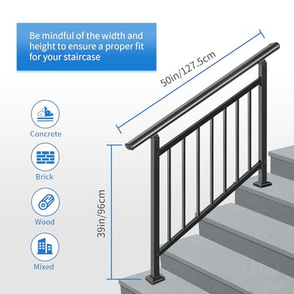 Upgrade 2 in 1 Stair Handrails, Adjustable 2 Pack 4 Step Deck Railing Kits - size: 4 Steps, style: Fence Set