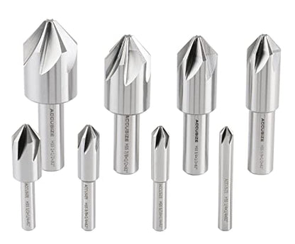 Accusize Industrial Tools 82 Degree 6 Flute H.S.S. Machine Countersink, 8 Pcs, Precision Ground, 0206-1018 - size: 82°
