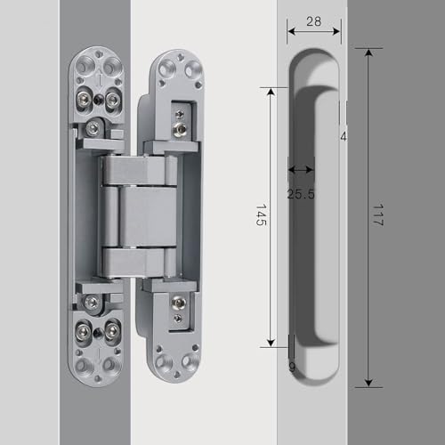 Ranbo 7 Inch Hidden Door Hinge, 3D Adjustable, Zinc Alloy Hardware Kit - size: 7 Inch