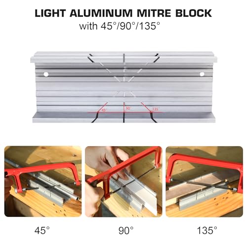 HAUTMEC Mini Miter Box, 5.3" Aluminum Mitre Block for 45°, 90°, 135° Precision Angle Cuts, Thick-Wall Reinforced Mitre Guide for Wood, Metal, Plastic, Trim & Craft Projects (HT0417) - style: Mini Miter Box