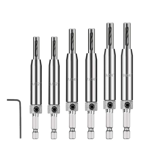 Self Centering Drill Bit Set – 3/32", 7/64", 9/64" Self Centering Drill Bit 1/4" Hex Shank VIX Bit with 1 Hex Key for #6 8 10 Screws – Perfect for Woodworking Door & Window Hinge Installation (6 PCS)