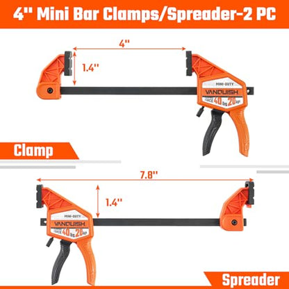 VANQUISH 4'' Mini Bar Clamps for Woodworking 2 Pack, 40LBS Load Limit - size: 4inch 2 Pack