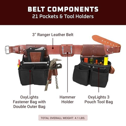 Occidental Leather OxyLights Ultra Framer Tool Belt - Medium - 21 Pockets & Tool Holders - Made in USA