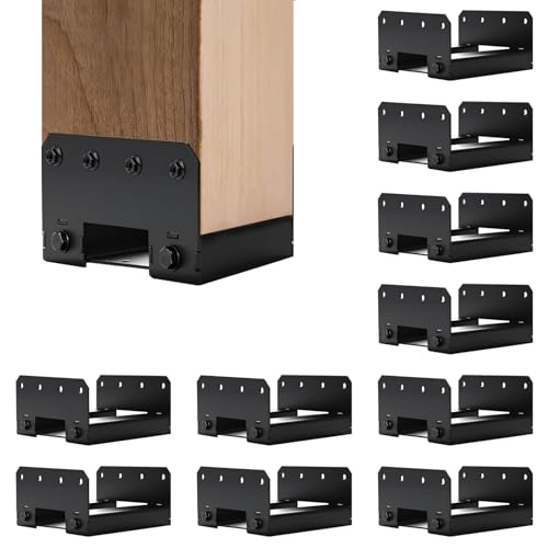 6x6 Post Base 10 PCS-Inner Size 5.6"x5.6" Wooden Fence Post Bracket, Heavy Duty Metal Fence Post Anchor, Black Post Base for Concrete for Wood Deck Pergola Porch Railing Mailbox Support