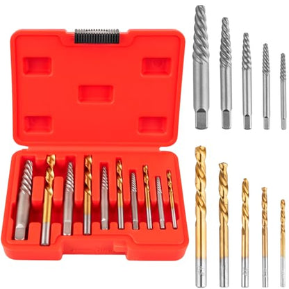 10-Piece Screw Extractor Left-Hand Drill Bit Set Spiral Flutes