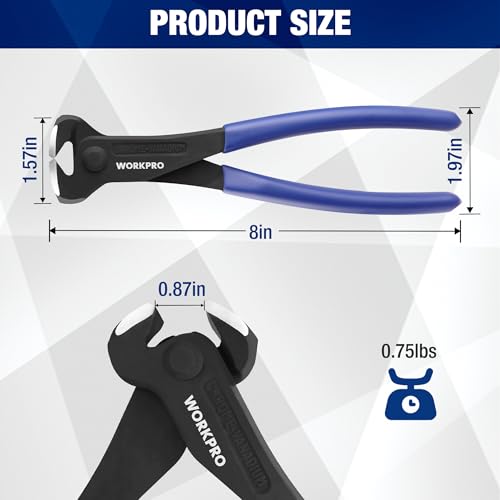 WORKPRO 8 Inch Nail Puller, End Cutting Pliers - Black Finish Chrome Vanadium Steel, High Leverage End Cutting Nipper, Carpenters Pincers, End Snips for Pulling Nails or Cutting Wires (Pack of 2) - size: Large (Pack of 2)